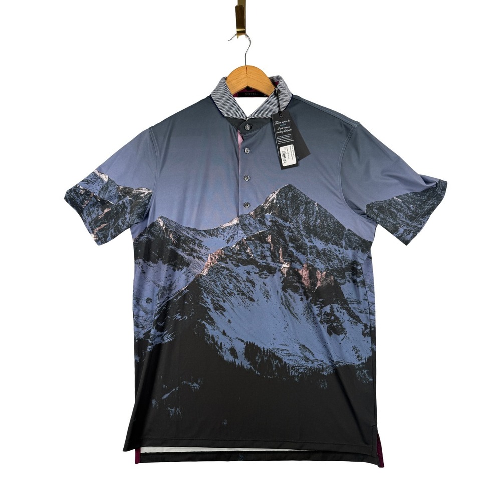 NWT Greyson Off Piste Polo Shirt Arctic Mountain Print Golf Performance Size M